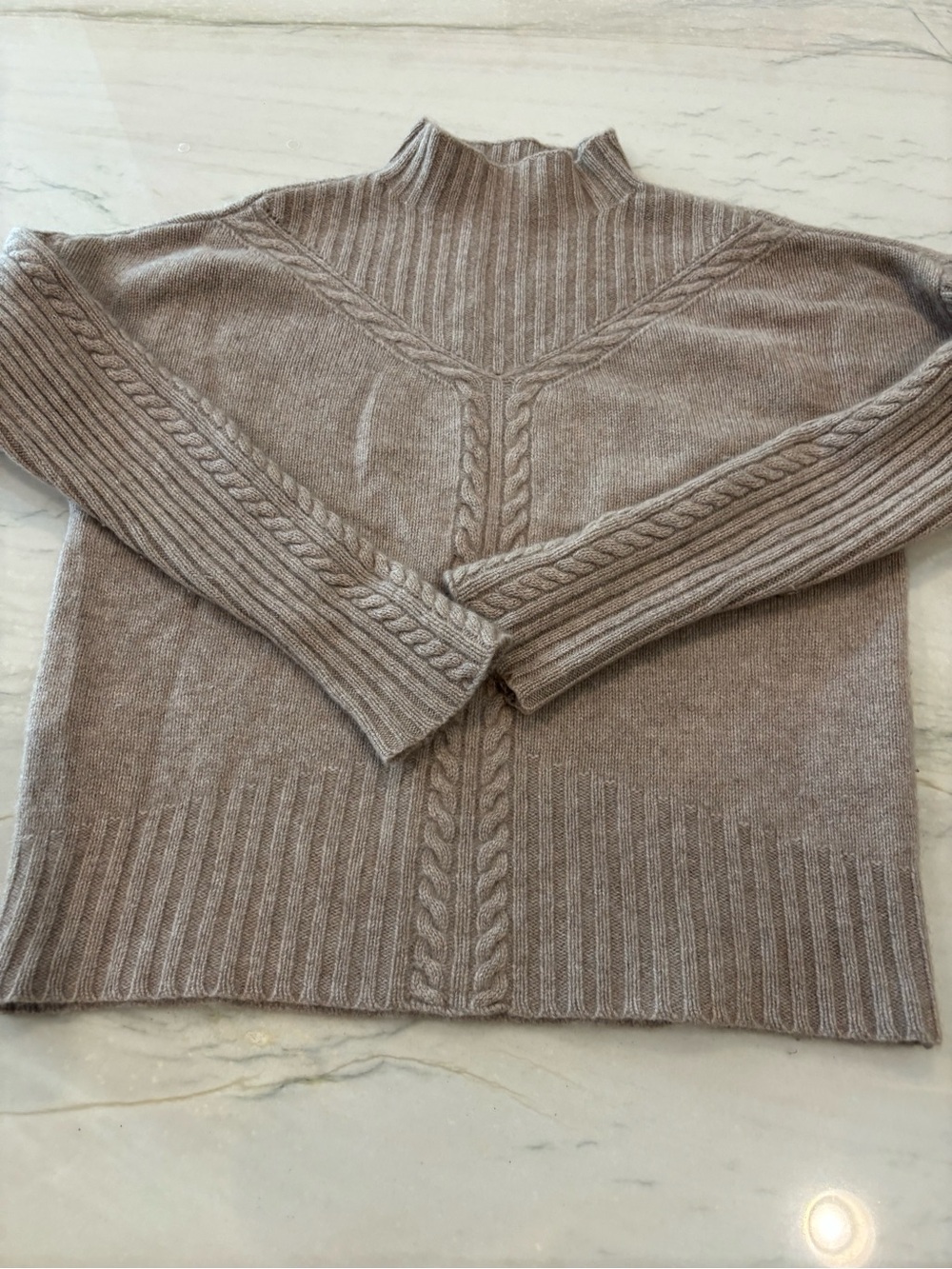 Marled Taupe Cable Turtleneck Sweater